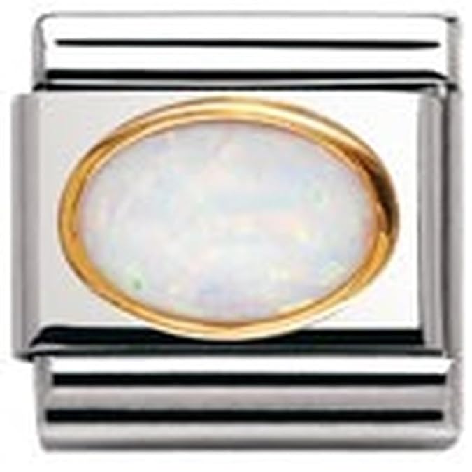Nomination Composable Classic Edelsteine OVAL aus Edelstahl und 18K-Gold (Opal Weiss) 030502