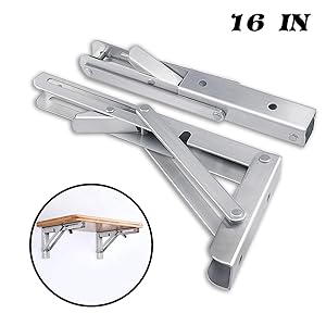 Folding Shelf Brackets - Heavy Duty Stainless Steel Collapsible Shelf Bracket for Bench Table, Space Saving DIY Bracket, Max Load: 550lb （Long :16”, 2 PCS）