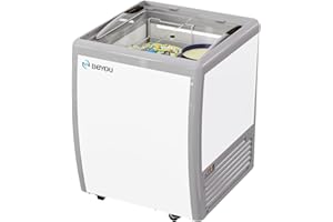 BEYOU Commercial Ice Cream Freezers with Display Glass Top，5.6 Cu.ft Chest Freezer with Wire Basket, White