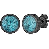 Viking Stud Earrings 925 Sterling Silver Turquoise Viking Earrings Norse Jewelry Gifts for Men