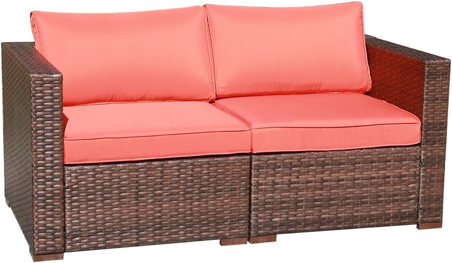 Oc Orange Casual Patio Wicker Furniture Set Outdoor Loveseat With Orange Cushions 2 Piece Kitchen Dining Cjp Org In