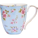 LJIMICAORO 13oz Bone China Floral Mug with Gold Bone China Coffee Mugs Bone Teacup Christmas Mugs Birthday Gifts for Women Mom Friends Coworker
