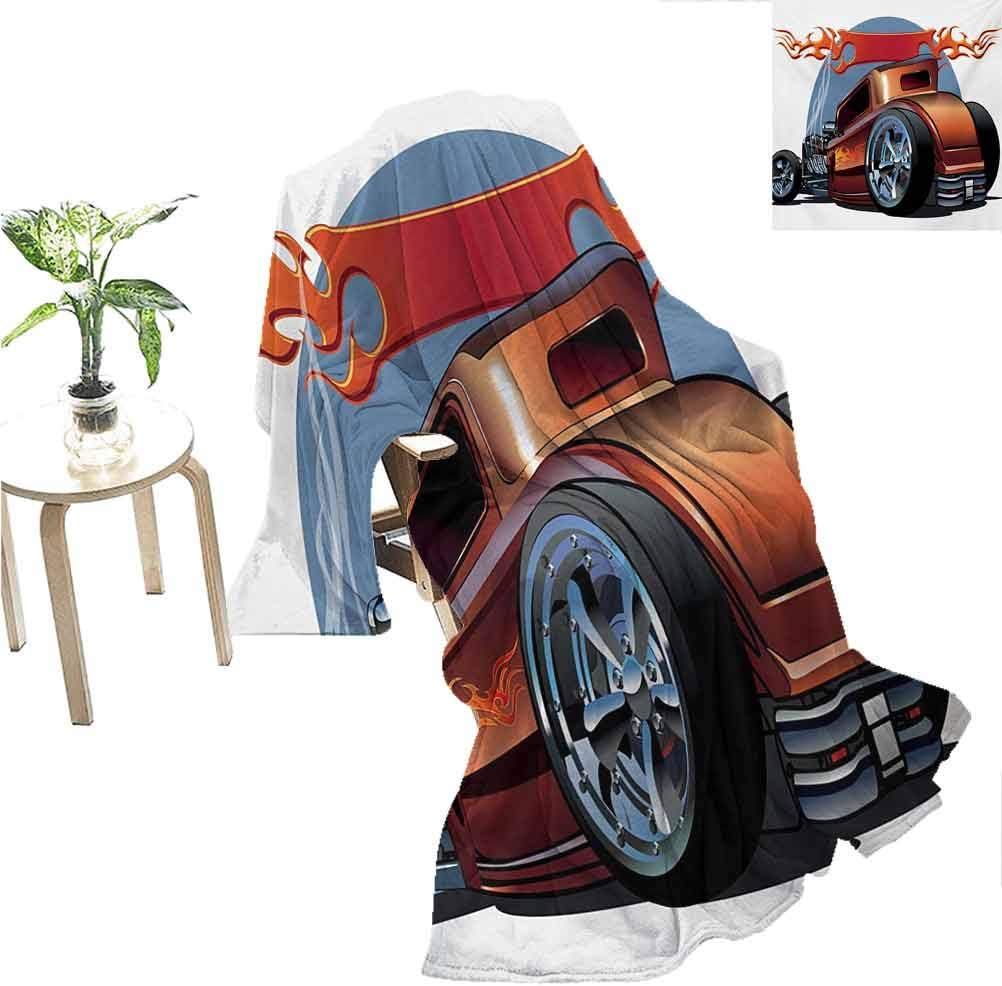 Mademai Cars Travel Blanket Cartoon Hot Rod Antique Customized Classical American Engine Nostalgia Revival Orange Blue Black 60x36 Inch