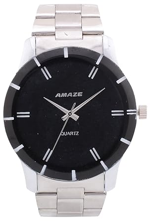 Analogue Black Dial Stainless Steel Mens Watch