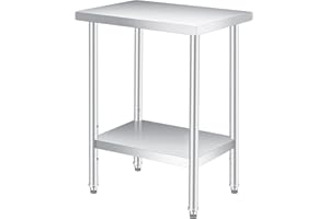 Garvee Stainless Steel Table, 18" x 24" NSF 2 Tier Prep Table with Adjustable Foot & Under Shelf, Heavy Duty Commercial Workt