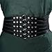 Kloud City Women Rivet Faux Leather 5 Metal Rings Elastic Corset Hollow Out Dress Wide Waist Belt Wrap Band Black
