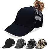 Criss Cross Hat Washed Distressed Baseball Cap Ponytail Hat High Messy Bun Ponycap for Women