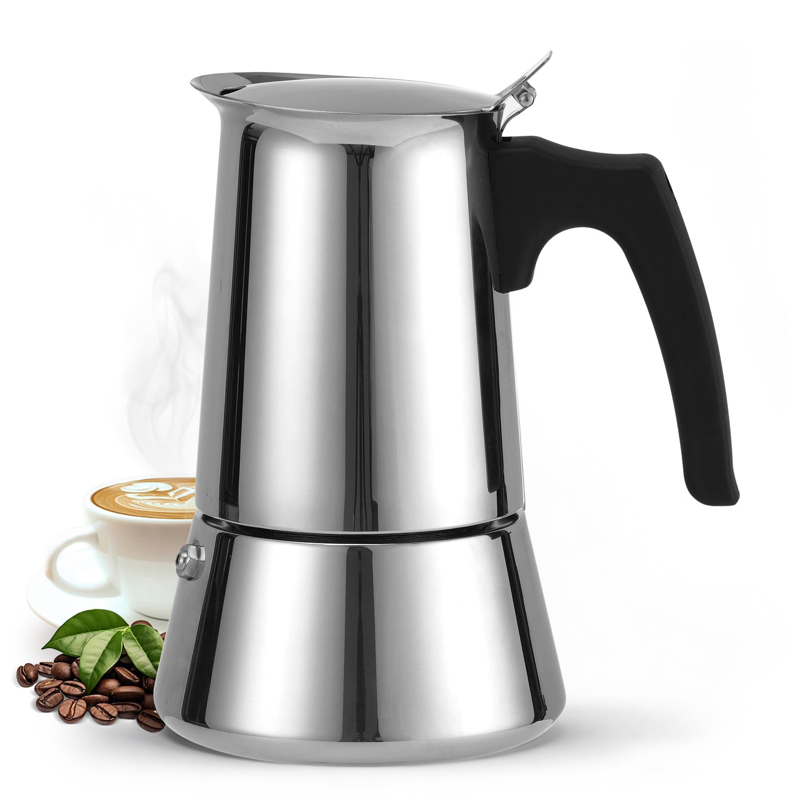 Godmorn Espresso Maker Stovetop, Moka Pot 6 Cups 300ml (Italian Espresso Cup = 50ml), Induction Hob Espresso Maker with Valve (Water Level Do Not Exceed), Espresso Coffee Maker