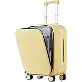 mixi Carry On Luggage, 20'' Suitcase with Front Pocket, Travel Rolling Luggage Aluminum Frame PC Hardside with Spinner Wheels & TSA Lock and Cover - Lark Yellow