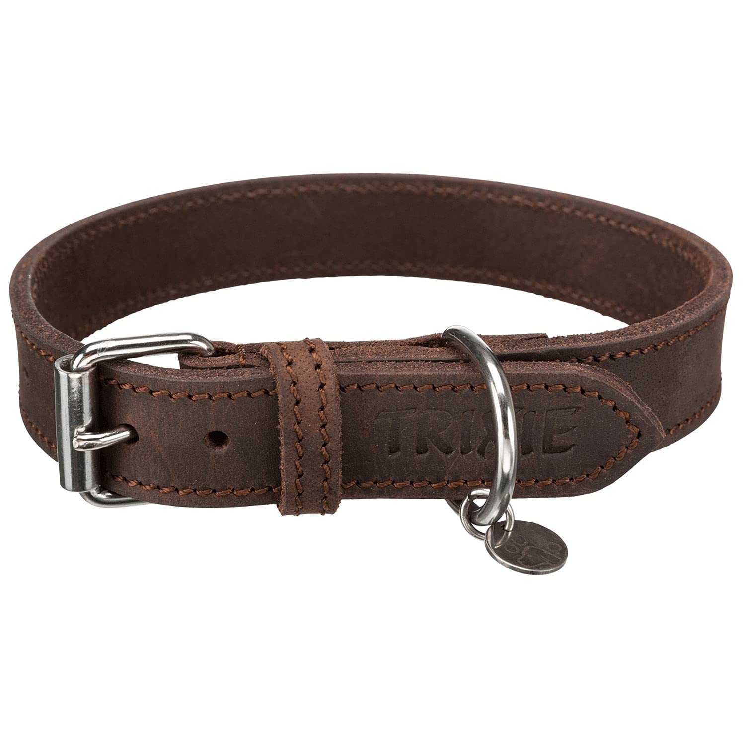 TRIXIE Rustic Fatleather Collar, M: 37-44 cm/25 Mm, Dark Brown, 0.096 kg