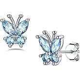 Silvora Birthstone Earrings for Women, 925 Sterling Silver Butterfly Stud, Small Butterfly Earrings Birthstone Jewelry