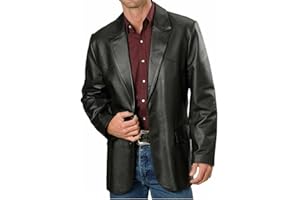 NUBUCK Men's Classic Black Leather Blazer Western Style Sport Coat Business Casual Outerwear Jacket