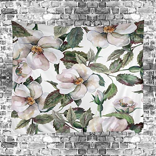Olibay Tapestry Wall Hanging White Flower Vintage Wall Art Polyester Fabric Home Decor 60X51"