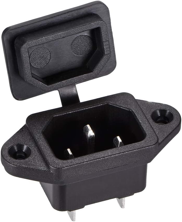 sourcing map C14 Panel Mount Plug Adapter AC 250V 10A 3 Pins IEC Inlet Module Plug Power Connector Socket with Cover