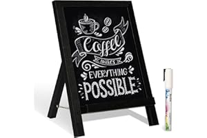 QUEENLINK Magnetic Chalkboard Sign with Stand, 9.5" x 14" Tabletop Wooden Framed Chalk Board, Small Desktop Menu Board for Kitchen Vintage Wedding Table Sign Memo Board (Black)