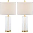 HIGHTRY Modern Glass Table Lamps Set of 2, 3-Way Dimmable Bubble Glass Nightstand Lamp for Living Room, 23.25" Bedside Lamp with White Fabric Shade for Bedroom, Dining Room, Office (Gold)