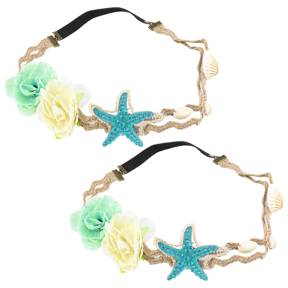 LNQ LUNIQI Women's Mermaid Headband, Pack of 2 Starfish Headpieces with Flowers, Girls Shell Headband Ocean Headband for Mermaid Costume Cosplay Wedding Party