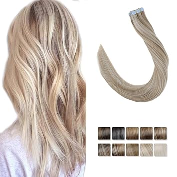 Amazon Com Laavoo 14 Inch Seamless Tape In Human Hair Extensions
