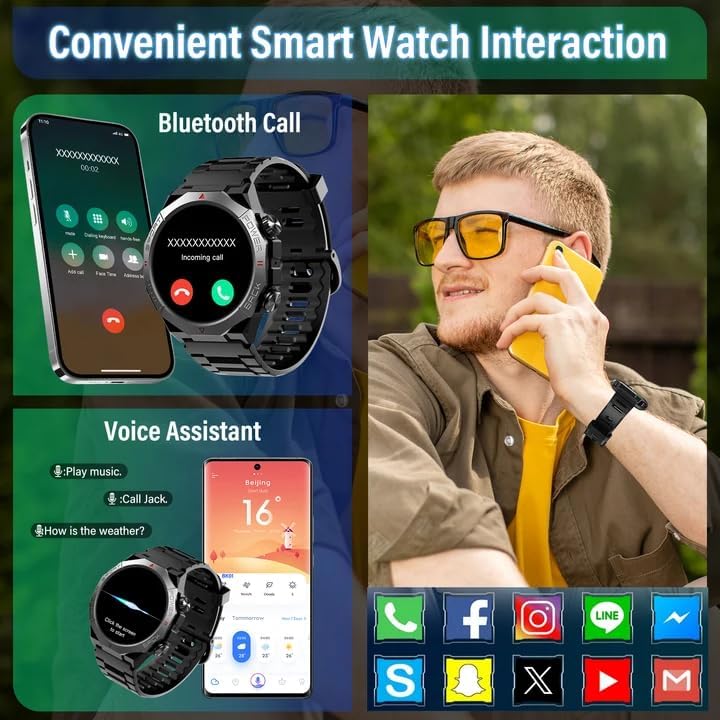 Smartwatch Uomo Militare, 1.39" Orologio Smart watch con Chiamate Bluetooth — foto 3 di 7