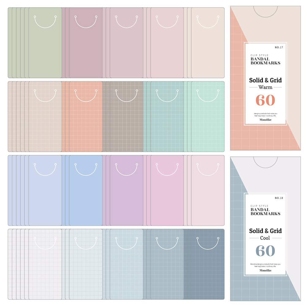 Monolike Bandal Bookmarks Solid & Grid Warm + Cool, 120 Pieces