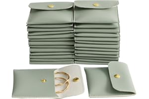 HANDMADE 40pcs PU Leather Small Bags for Jewelry 8 x 8cm Snap Button Jewelry Packaging Bag Aqua green Luxury Small Favor Bags Jewelry Gift Bags for Earrings Necklaces Bracelet Ring