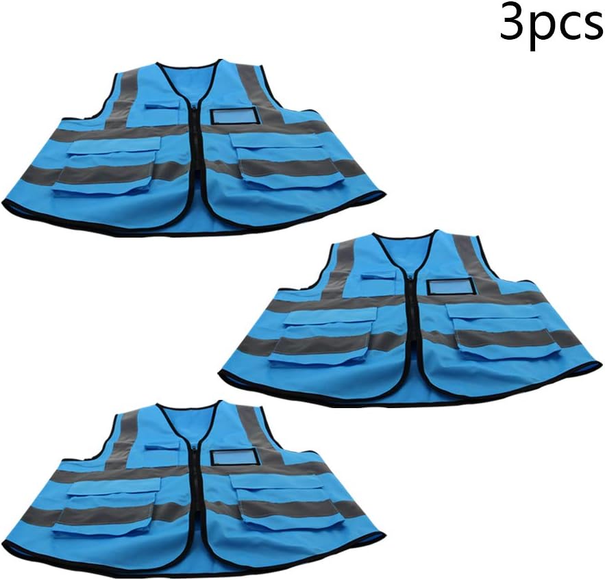 Othmro Safety Vest High Visibility Light Blue 120G warp Knitted Fabric Safety Vests for Men and Women 3pcs - Image 4