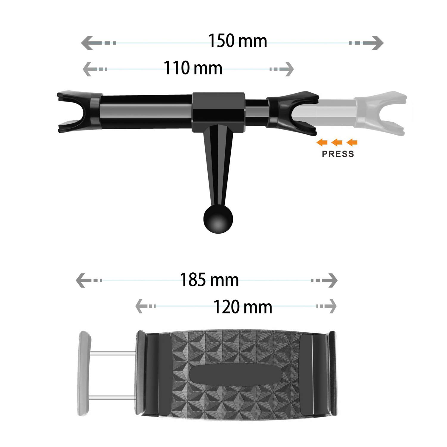 Worthown Headrest Tablet Mount Car Backseat DVD Headrest Mount Tablet Holder 360 Degrees Rotation Phone PC Clip Holder Support for 4.7-7.2 inch Phone for Kindle for ipad Mini Samsung (Black)