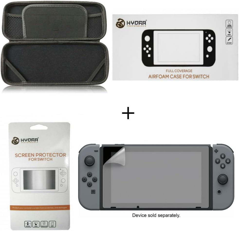 Hydra Performance Airfoam Travel Case Pouch and Tempered Glass Screen Protector Set For Nintendo Switch