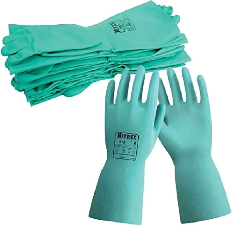 Nitrex 613 Chemical Resistant Safety Gloves, 10 Pairs, Size 6, Nitrile Gauntlet