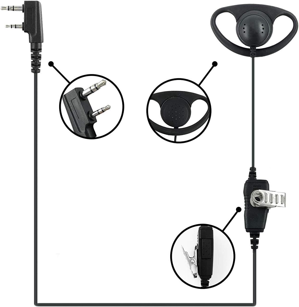 D Type Headphone Earpiece Headset PTT Mic for Kenwood NX220 NX320 NX1200 NX1300 NX3220 NX3320 TK2000 TK2302 TK2360 TK3000 TK3302 TK3360 TK3401 TK3406 TK3401 TK3501 TK2202 Portable Handheld Radio