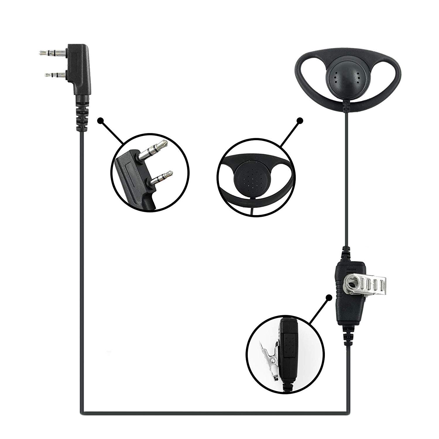 D Type Headphone Earpiece Headset PTT Mic for Kenwood NX220 NX320 NX1200 NX1300 NX3220 NX3320 TK2000 TK2302 TK2360 TK3000 TK3302 TK3360 TK3401 TK3406 TK3401 TK3501 TK2202 Portable Handheld Radio