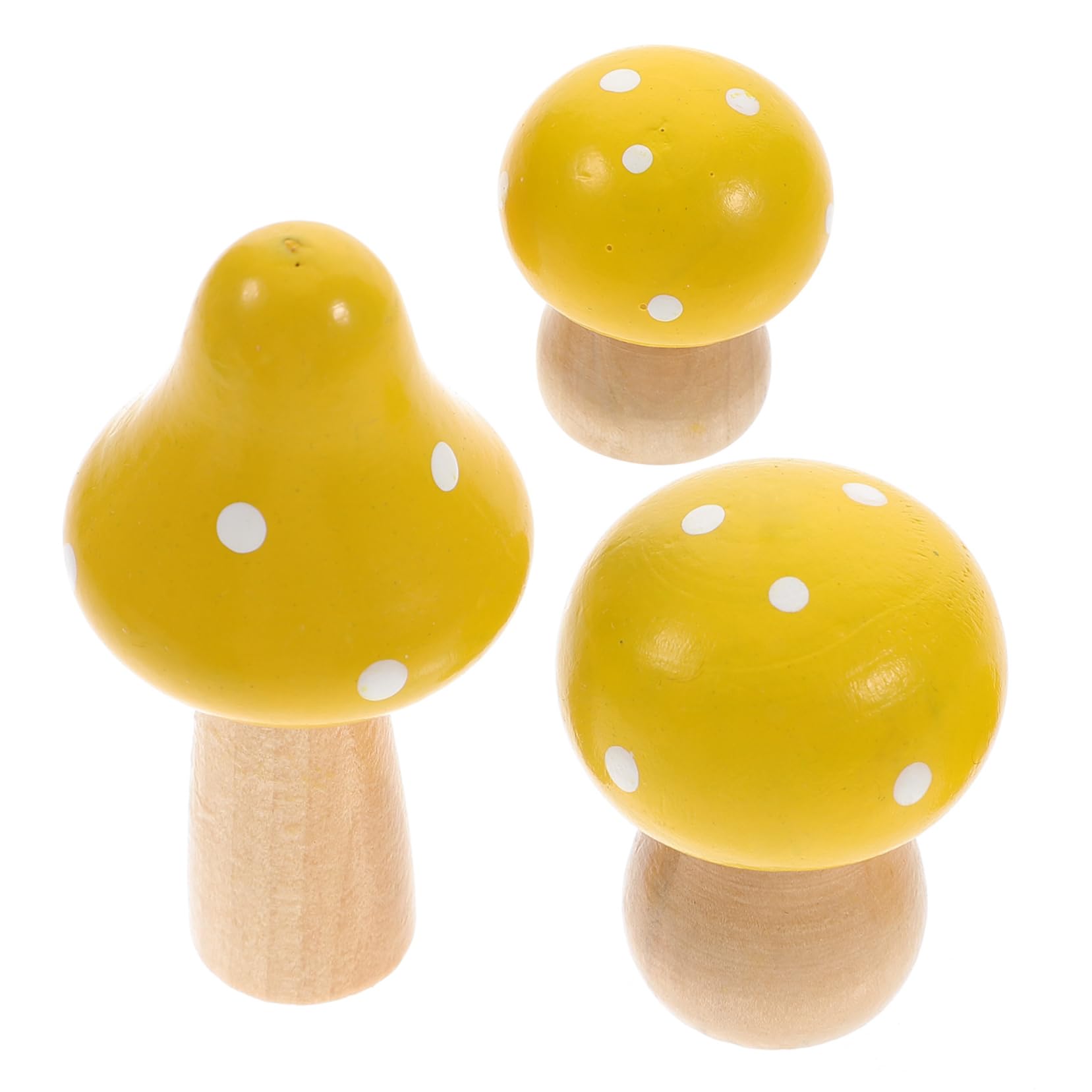 Wooden Miniature Mushroom Figurines 3pcs - Decorative Toadstool Toy Set - Micro Landscape Dollhouse Decor in Yellow Ideal Mushroom and Felt Toadstool Decorations