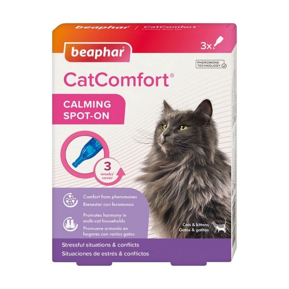 Beaphar | CatComfort Calming Spot-On | Reduces Anxiety & Stress | Fast-Acting | Starts to Work in 15 Minutes | Ideal for Short-Term Events like Fireworks | Promotes Bonding | 3 Pipettes