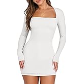 ANRABESS Women Long Sleeve Square Neck Sexy Bodycon Tight Cocktail Party Club Night Formal Short Dress 2025 Going Out Outfits