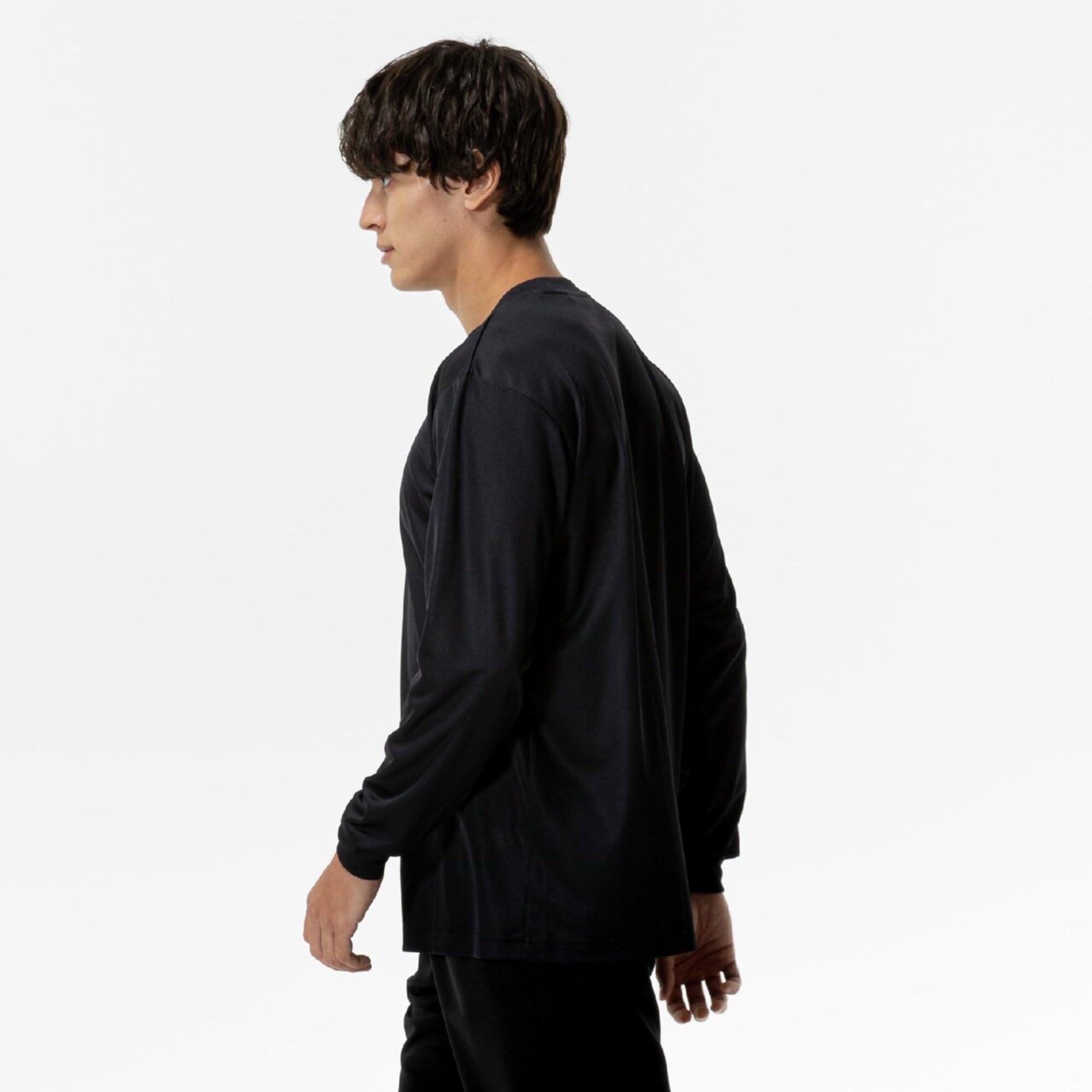 Mizuno 32MAC195 Training Wear, Long Sleeve T-Shirt, Navi Dry, U-Neck, Sweat Absorbent, Quick Drying, Inner Underwear, (Amazon Limited Model Available), multicolor (black / white), L