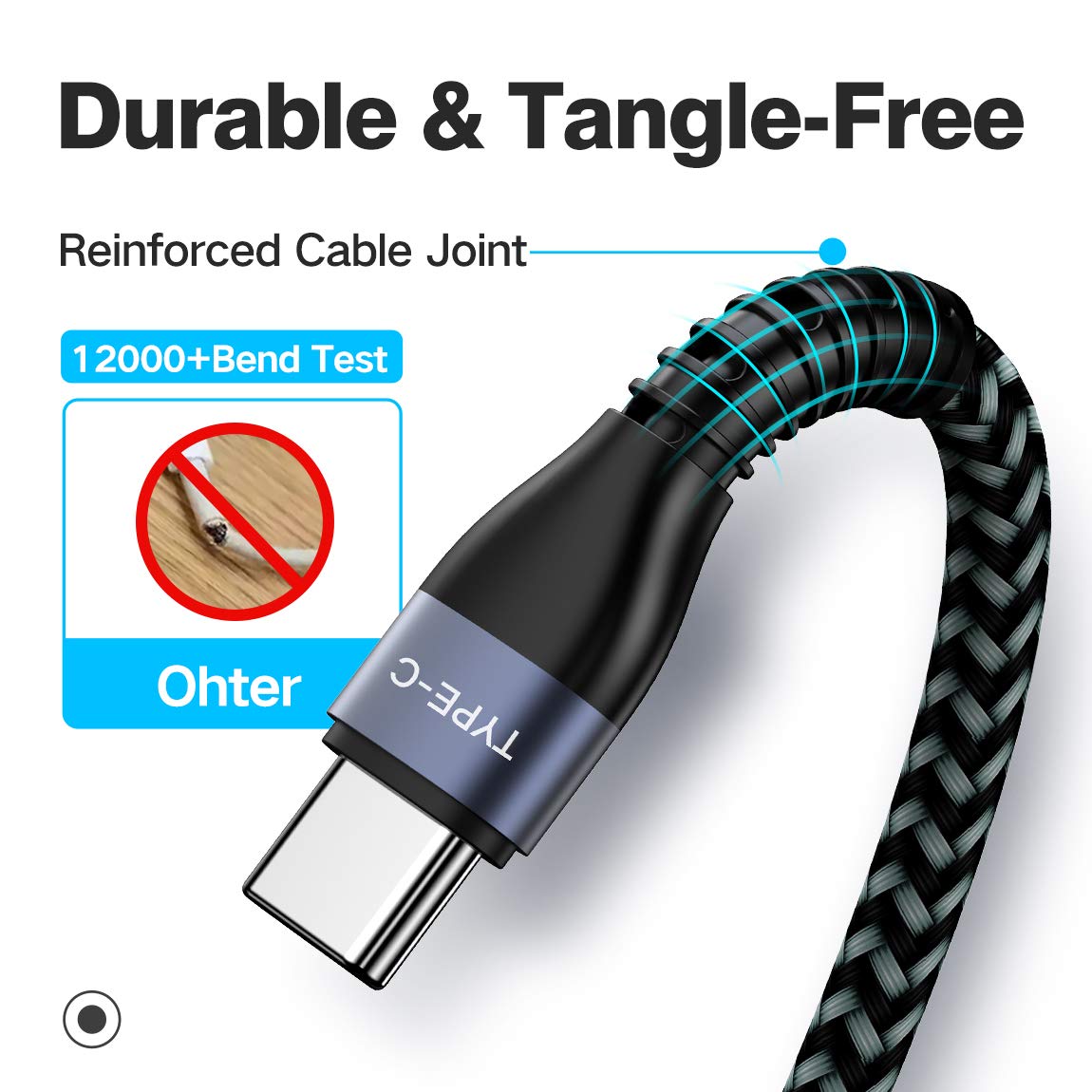 Short USB C to USB C Cable [2 Pack 1ft], AOJI USB-C to USB-C Fast Charger Nylon Braided Charging Cord Compatible with Samsung Galaxy Note 10 Plus A80, Google Pixel 2/3/3a XL, MacBook,iPad pro