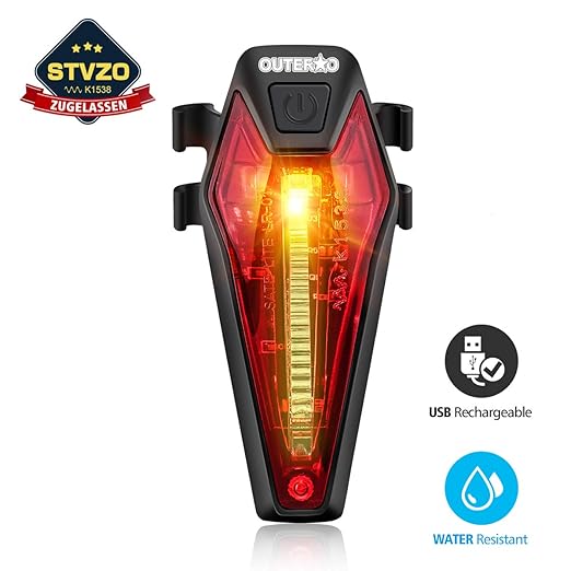 OUTERDO Rücklicht Fahrrad, USB aufladbares Fahrrad-Licht Helle LED Fahrrad Rückleuchten mit 220 Grad Weitwinkelsicht, Mountai