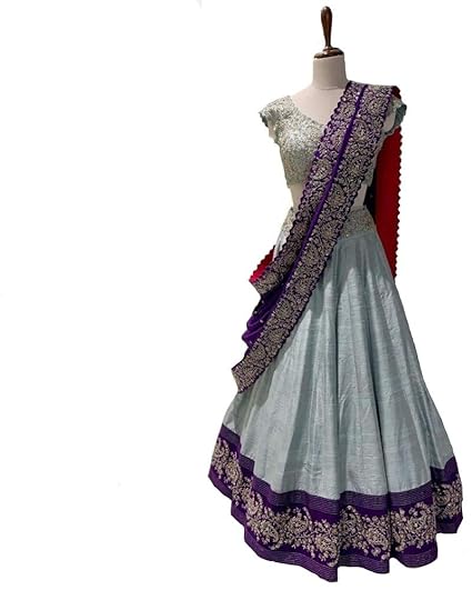 Womens New Disegn Grey Silk Semi-Stitched Anakali Lehenga Choli With Dupatta