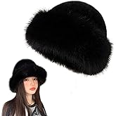 Lopsity Women's Faux Fur Winter Bucket Hat Fluffy Warm Hat Fuzzy Bucket Hat Winter Wrap Hat