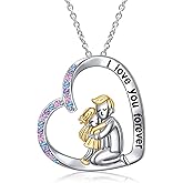 HOOHWE Father Daughter Necklaces 925 Sterling Silver Love Heart Pendant Necklace for Dad Birthday Jewelry for Father Daughter