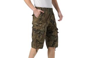 DGWZ Mens Cargo Shorts Elastic Waist Multi Pocket Hiking Outdoor Camo Stretch Cotton