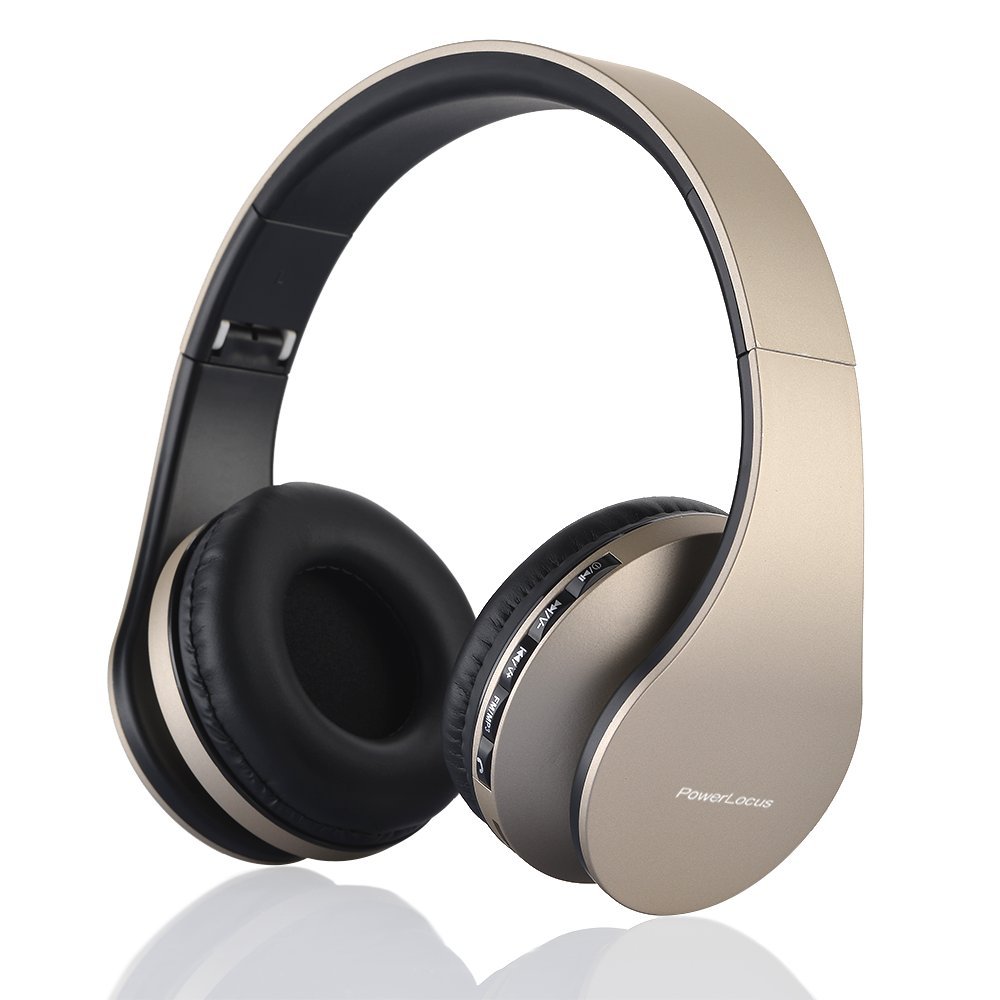 Casque Bluetooth, PowerLocus Sans Fil Bluetooth Over-Ear Stéréo Pliable Casque , Filaire Headsets Cancellation du Bruit Avec Microphone pour iPhone, Samsung, LG, iPad (Or)