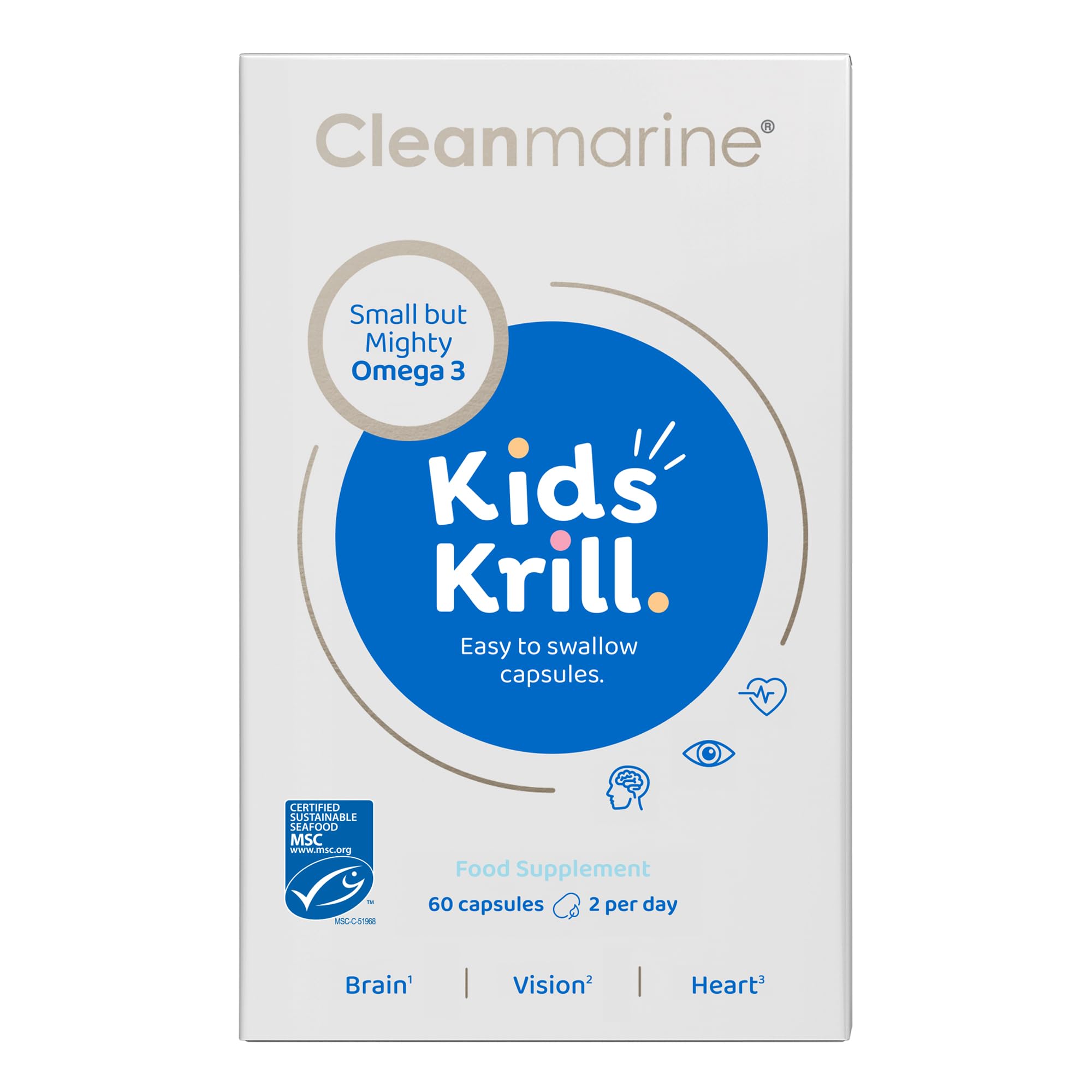 Cleanmarine for Kids – Packed with A Potent Form of Omega 3 - Small But Powerful Fish Oil Capsules, 200mg Per Capsule – 30/60 Servings – 60 Capsules