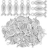 KMOSPAD Jesus Fish Charms Tibetan Alloy Christian Fish Shaped Jesus Pendants Charms Craft Supplies for DIY Bracelet Necklace Jewelry Making Findings