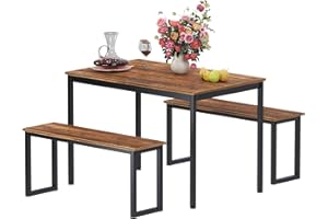 sogesfurniture Dining Table with Two Benches / 3 Piece Set Wood Table Top Sturdy Metal Frame Construction, Dining Table Set for Small Spaces Home Furniture Rectangular Modern, BHUS-CZJYB-yzld01