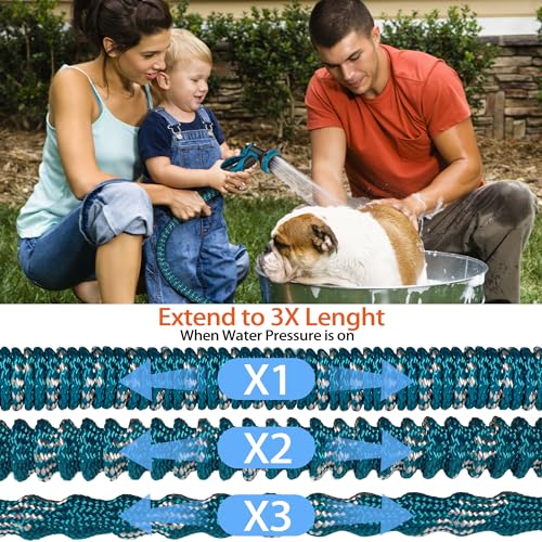 50 ft Expandable Garden Hose - All New 2026 Retractable Water Hose with 3/4" Solid Brass Fittings, Extra Strength Fabric - Flexible Expanding Hose with 10 Pattern Spray Nozzle