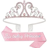 AOPRIE Birthday Sash for Women Birthday Tiaran and Crown for Women Headbands for Women Girls Rhinestone Happy Birthday Accessories Favor Supllies Pink, 2 Pack