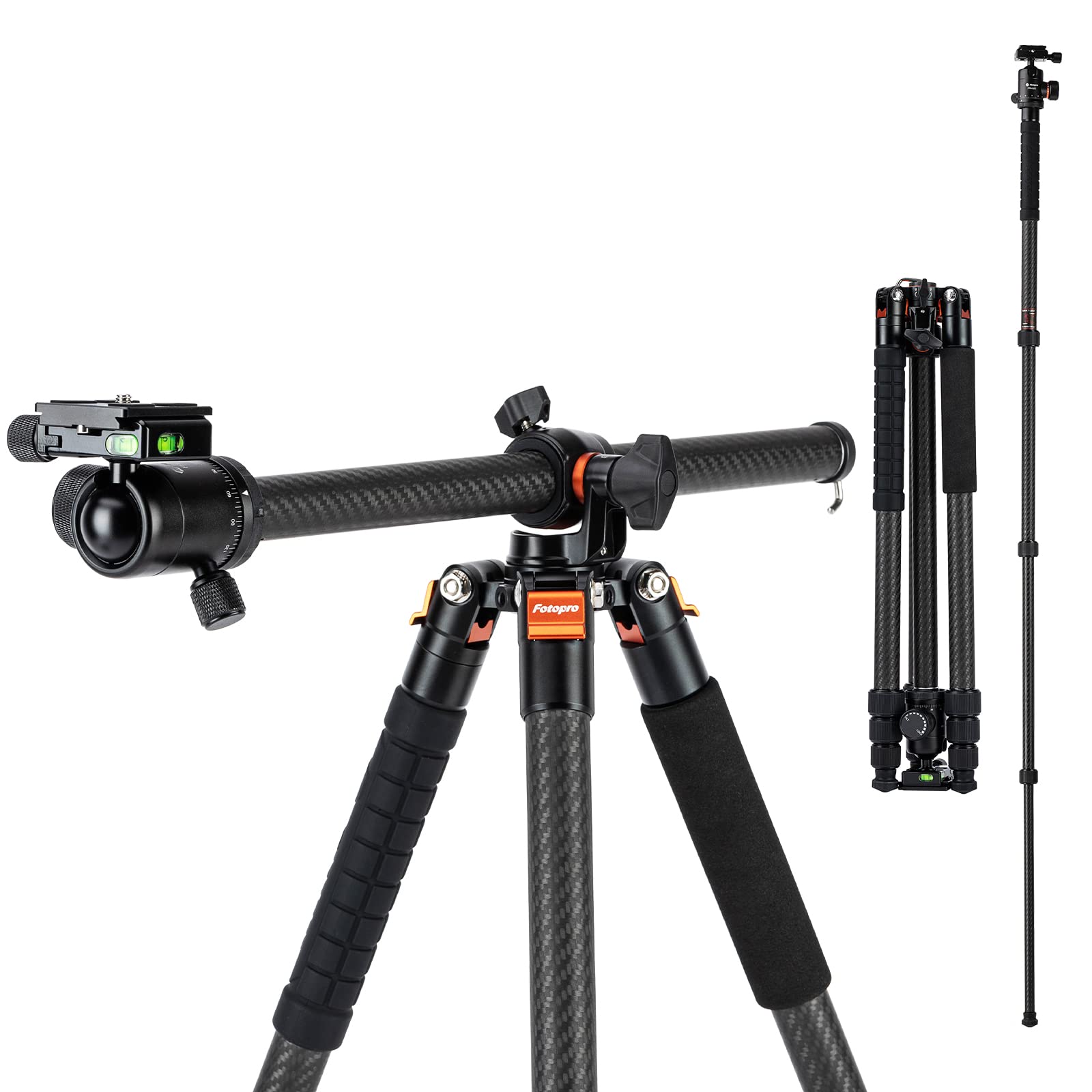 Fotopro Carbon Fibre Horizontal Tripod 75 Inch Camera Tripod with 360 Degree Ball Head Quick Release Plate for DSLR Video Camcorder, 2-in-1 Monopod Max Load 22lbs