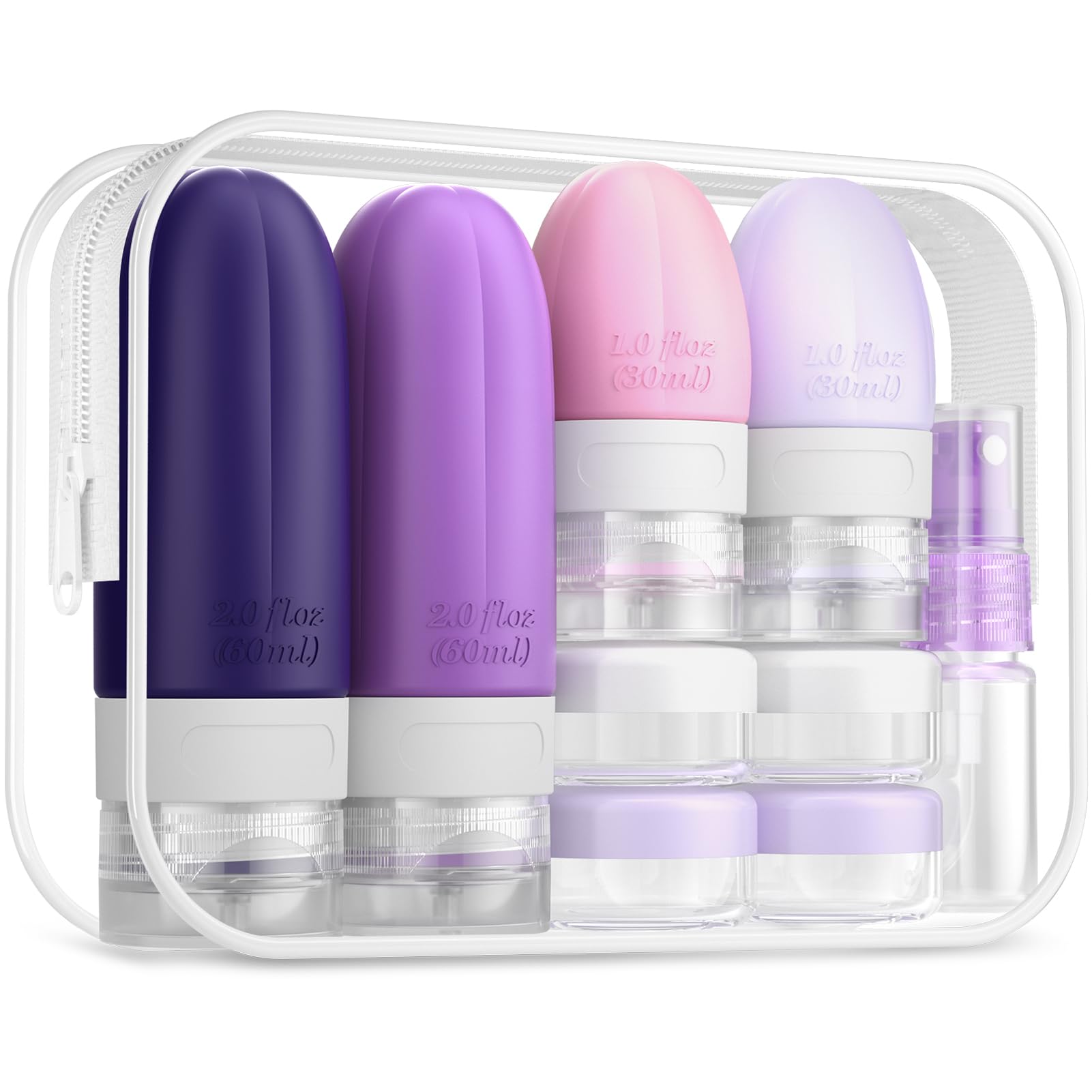 Gemice 16 Pack Travel Bottles Set, CAA Approved Leak Proof Silicone Squeezable Containers for Toiletries, Refillable Accessories 60ml 30ml for Conditioner, Shampoo, Lotion & Body Wash (BPA Free)