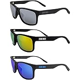 Epoch Eyewear Delta Golf Sport Sunglasses – 3-Pack Polarized Riding Sunglasses with Black Frames – Smoke, Yellow Mirror & Blue Lenses – Scratch-Resistant, UV400 Protection